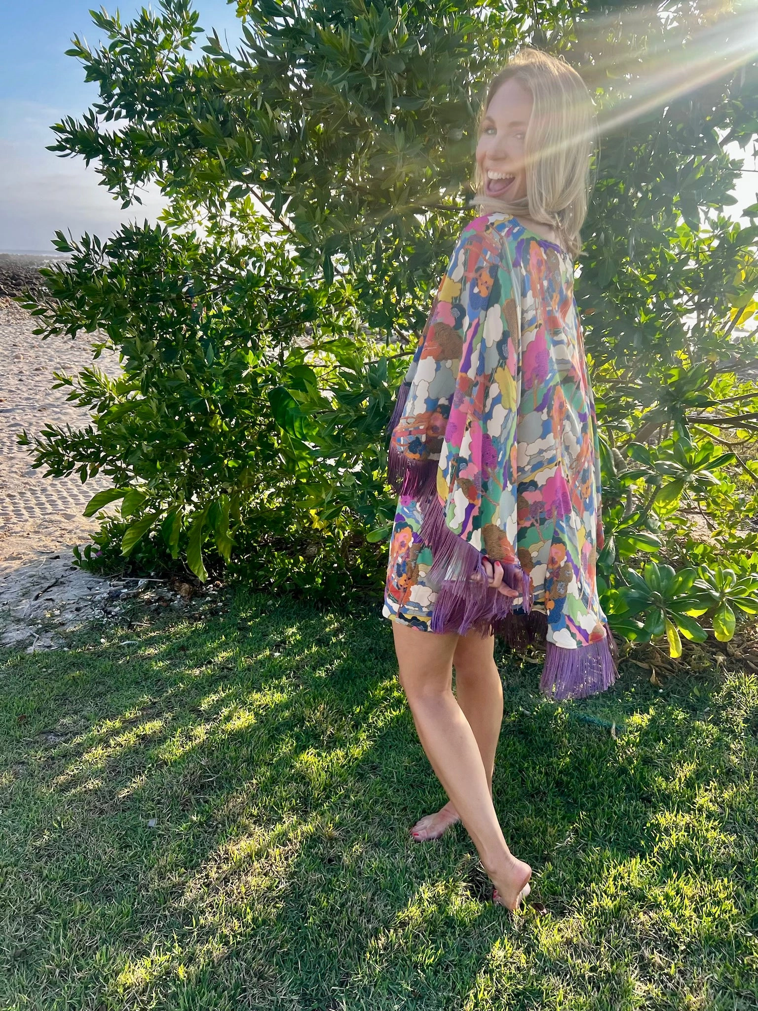 MASON by MASON'S DAUGHTER Kathleen Dress, Printed Crepe de Chin Timeless Look Draped Layer