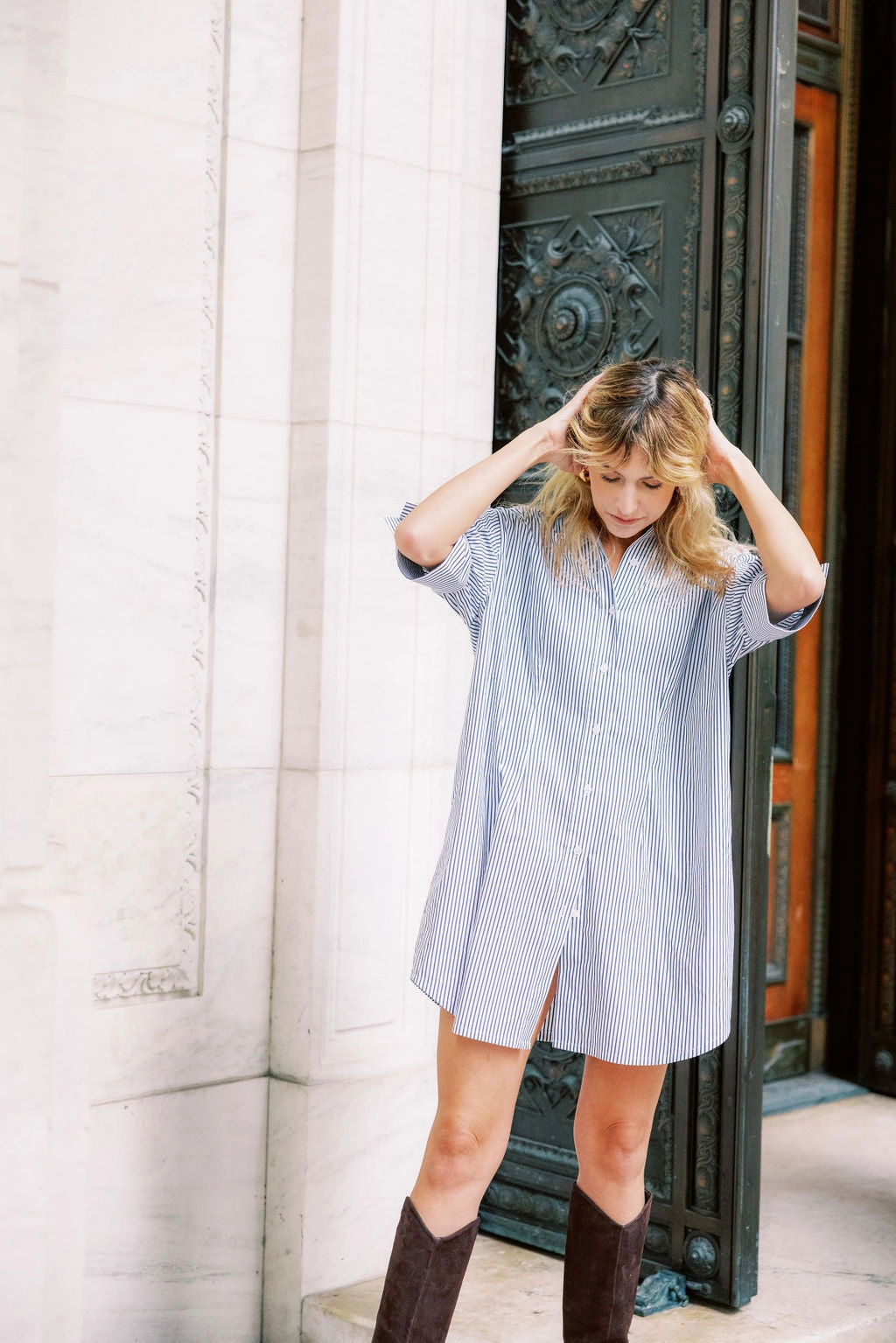 MASON'S DAUGHTER | Anna Dress, Black and White Striped Poplin Free Shape Daily Comfort