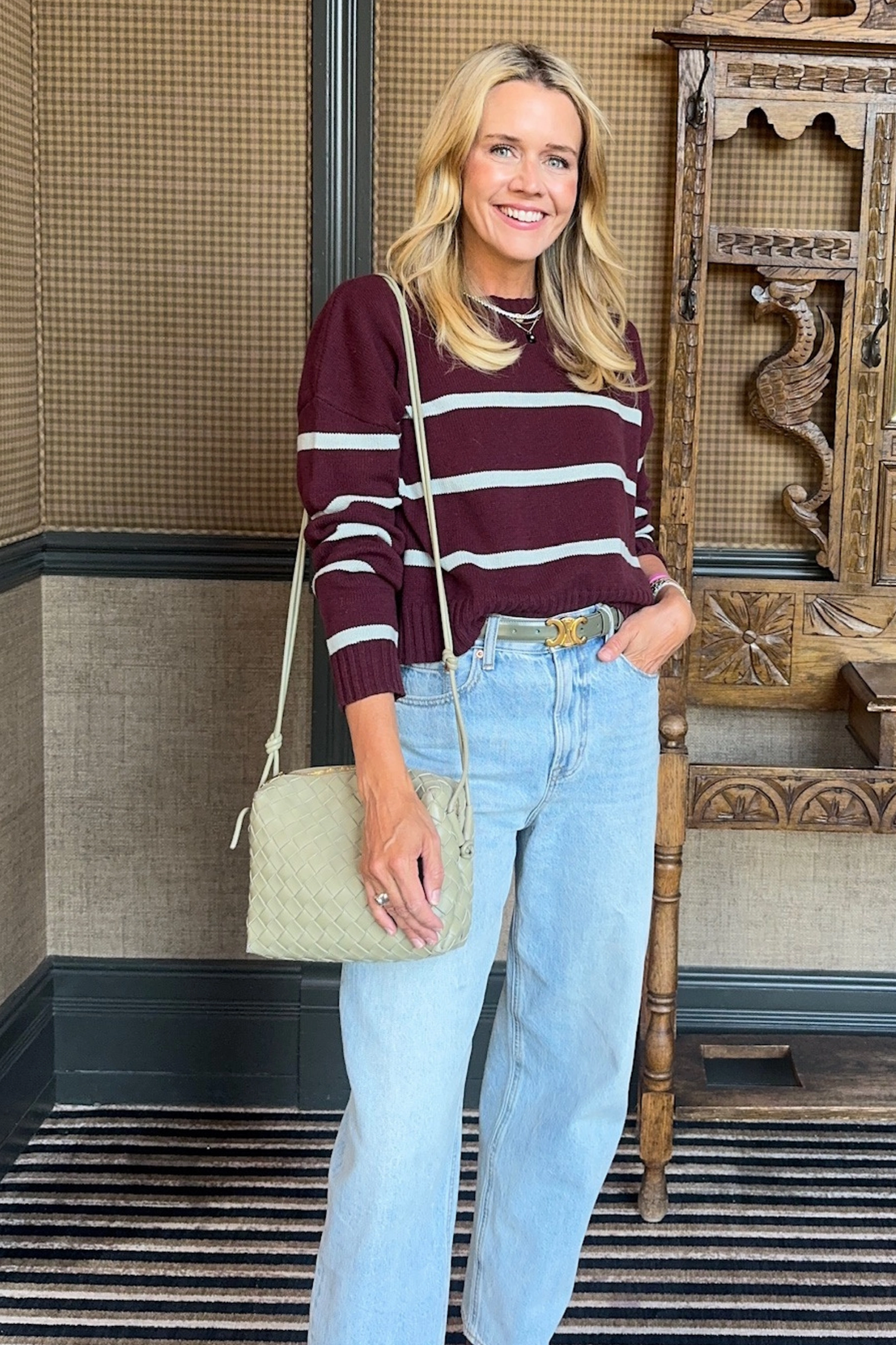 Casual Chic Look Comfy Design MASON'S DAUGHTER | Danielle Sweater, Burgundy & Powder Blue Striped Knit
