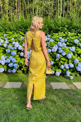 Reinforced Knees MASON'S DAUGHTER | Ella Scallop Top, Chartreuse Linen