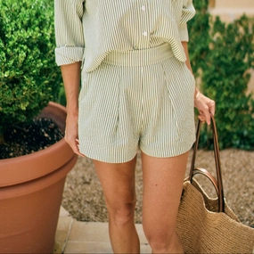 MASON'S DAUGHTER | Olivia Short, Olive & Ivory Seersucker Stylish Layers Stretching Fit