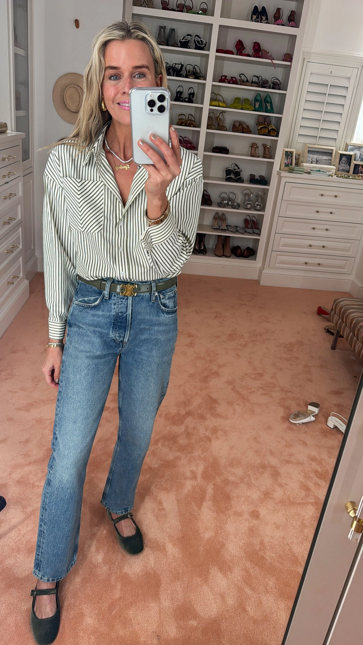 Street Comfort MASON'S DAUGHTER | the French Cuff Boyfriend Shirt, Olive and Ivory Striped Poplin