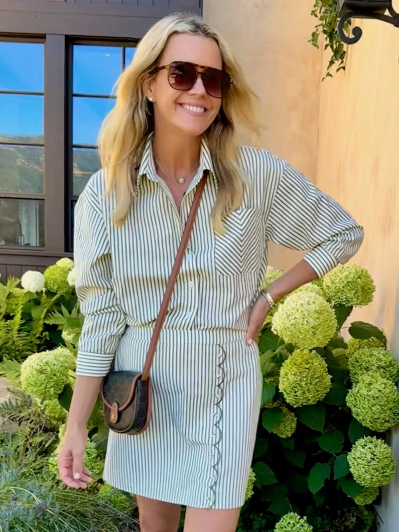 MASON'S DAUGHTER | the French Cuff Boyfriend Shirt, Olive and Ivory Striped Poplin SoftCottonBlend