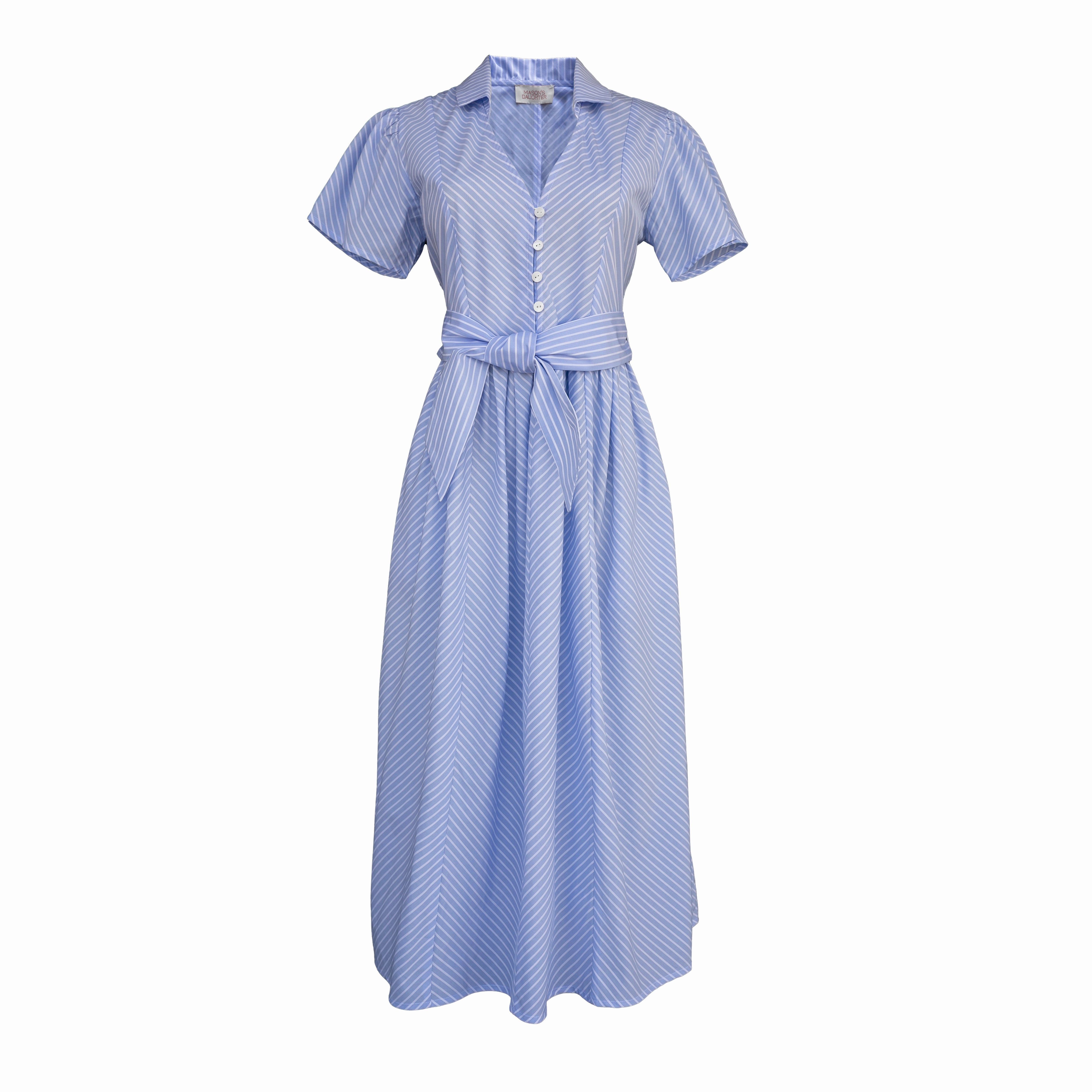 MASON'S DAUGHTER Noah Dress, Blue & White Striped Poplin Simple Comfort