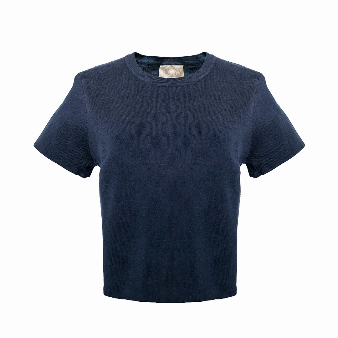 MASON'S DAUGHTER Stella Knit Top, Navy Wrinkle Resistant Textile