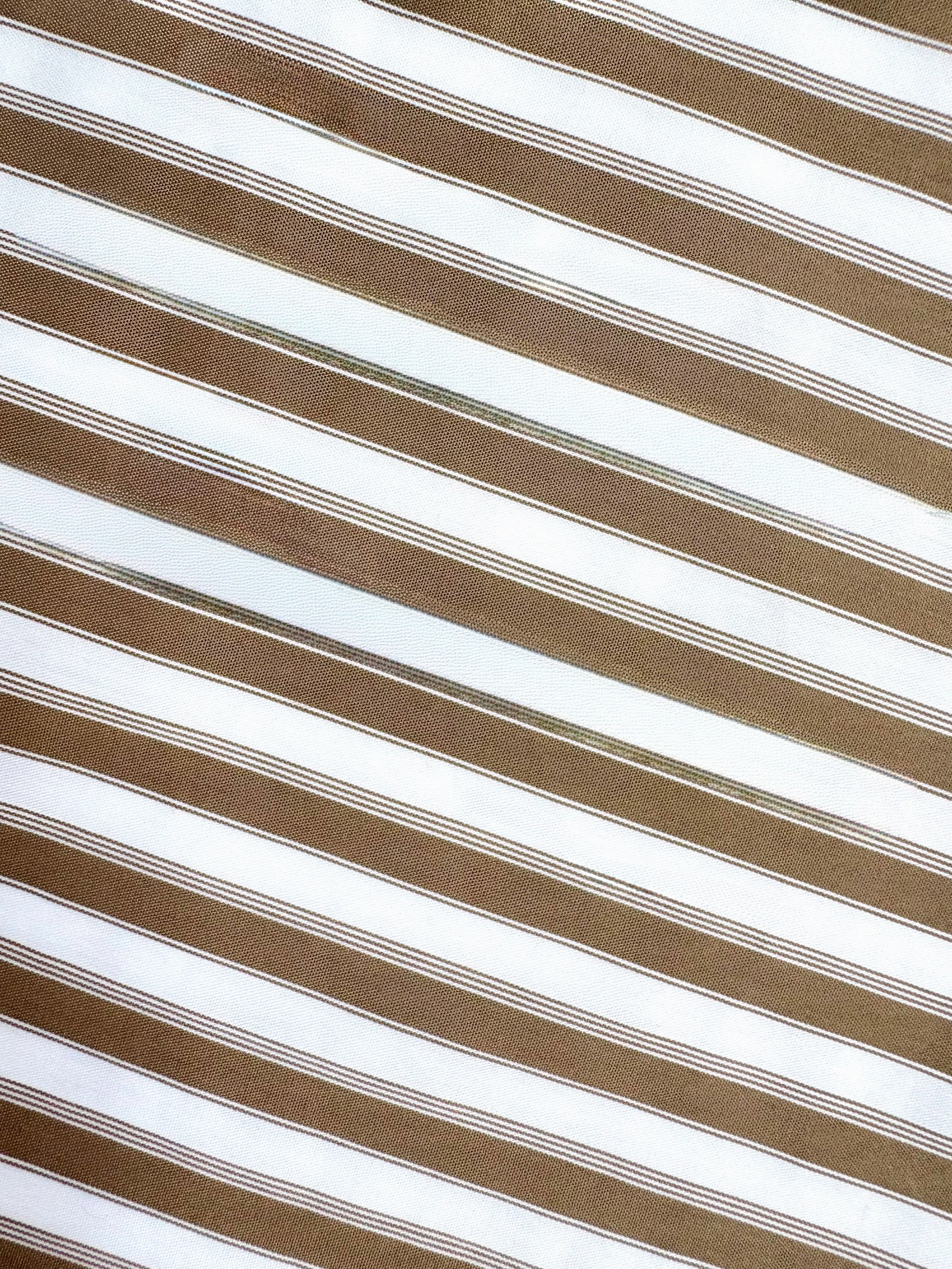 MASON'S DAUGHTER the French Cuff Boyfriend Shirt, Camel and White Striped Poplin Cozy Casual