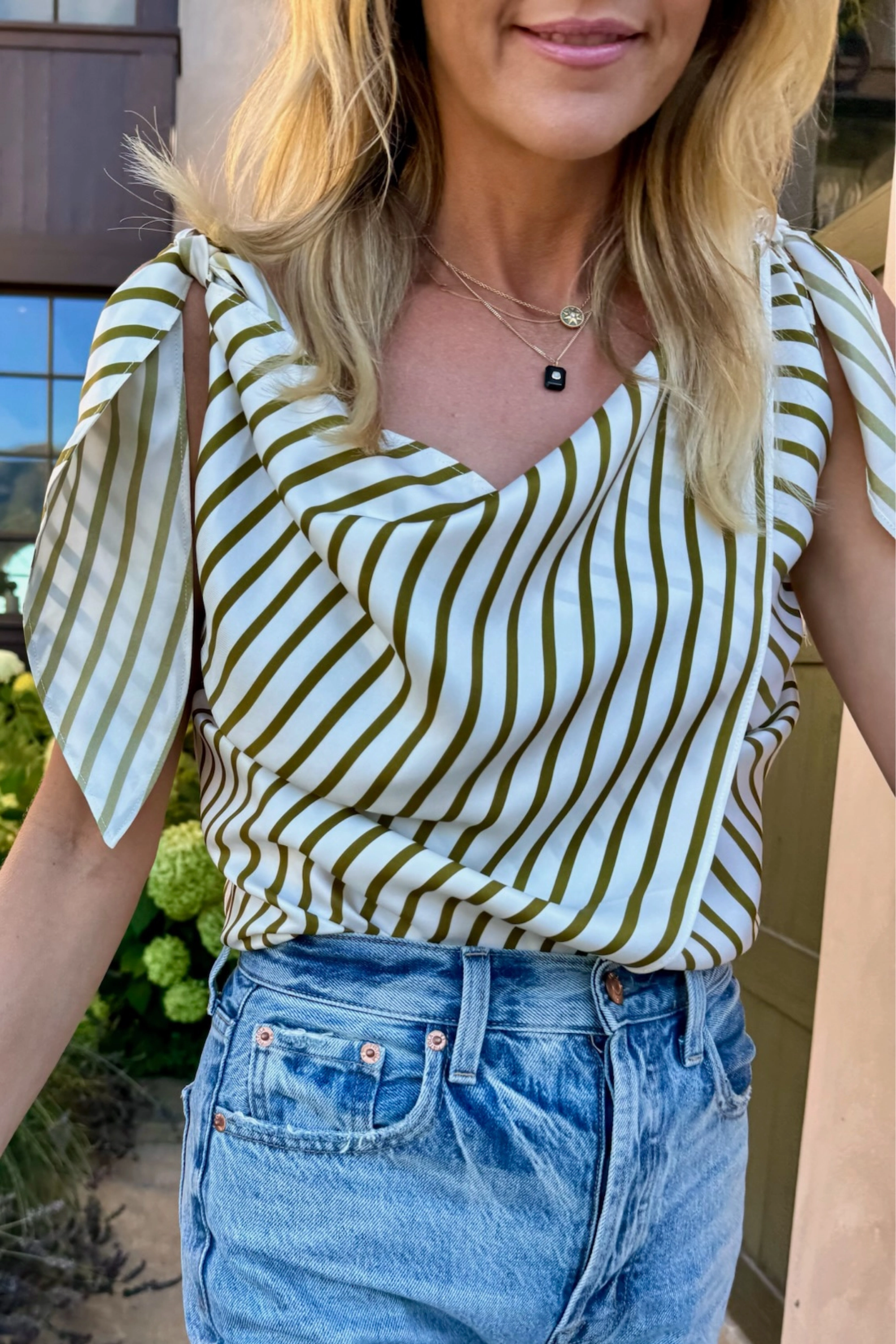 Stay Comfortable MASONS DAUGHTER | Lily Scarf Top, Olive & Ivory Striped