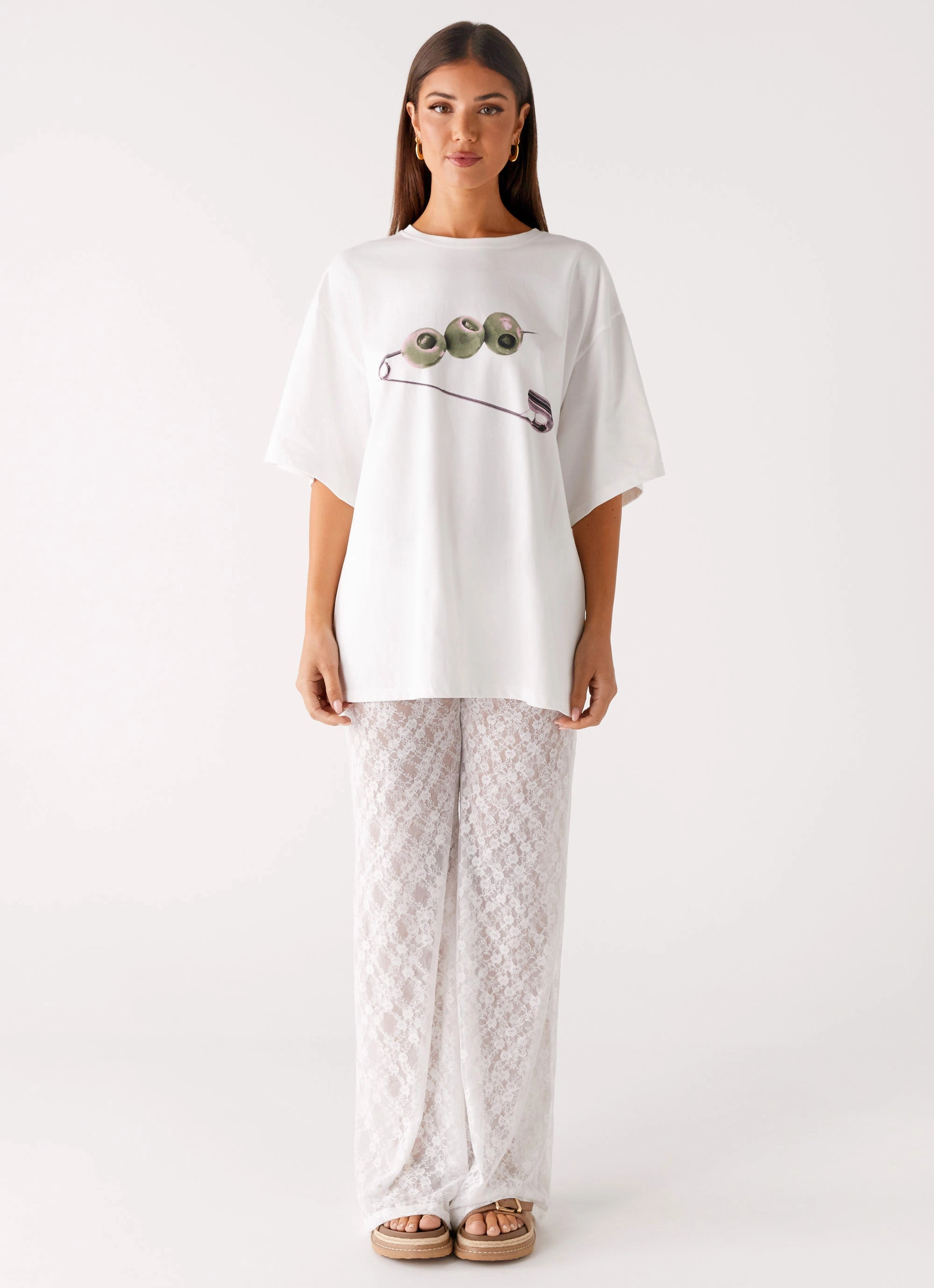 Versatile Layer Easy Movement Matcha Lace Pants - White