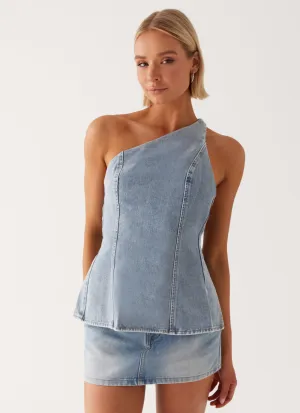 Everyday Fashion SubtleTexture Maysa Denim Top - Blue