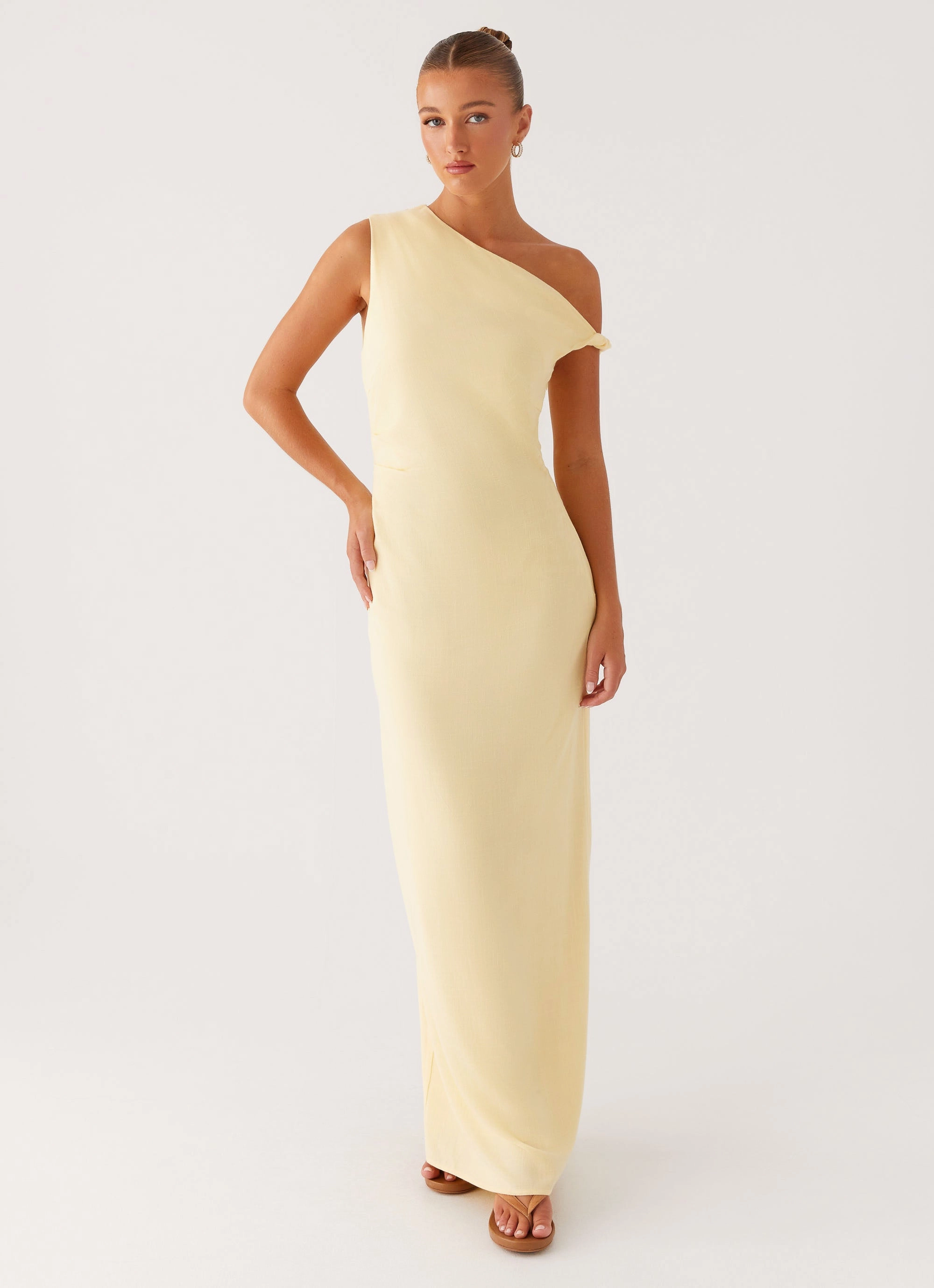 Mckenna Maxi Dress - Yellow Semi Sheer button detail