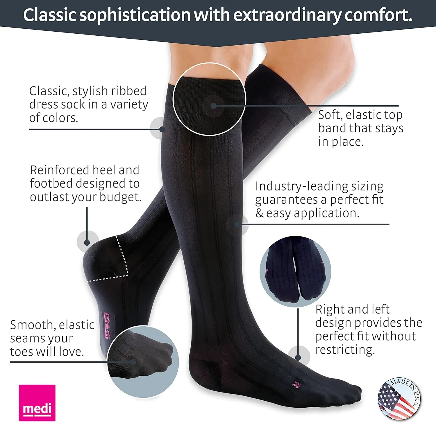 mediven for Men Classic, 20-30 mmHg – Calf High Compression Stockings, Closed Toe Leg Circulation for Men, Compression Dress Socks, Leg Support Compression Coverage, Extra Wide