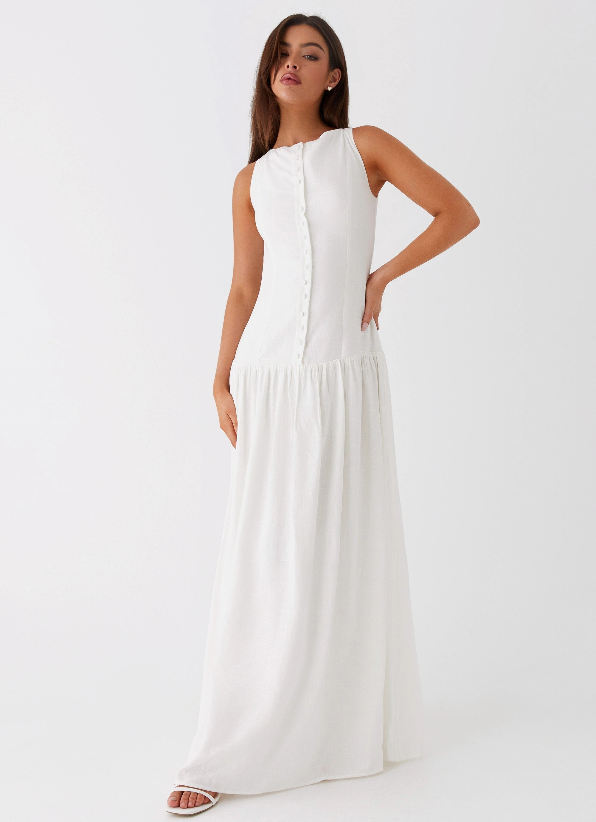 Church Scene Meggie Linen Maxi Dress - White