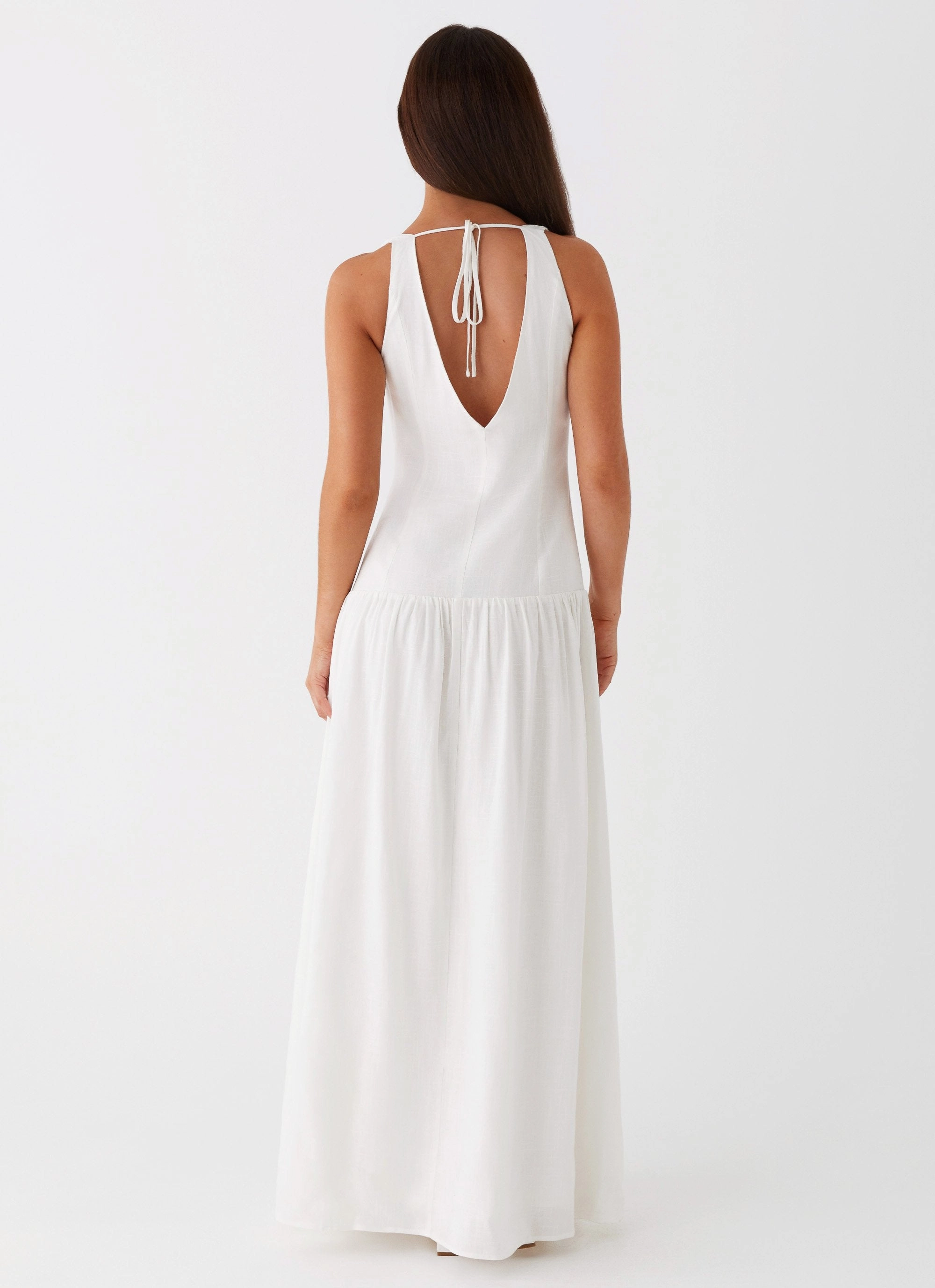Meggie Linen Maxi Dress - White Crisp Texture
