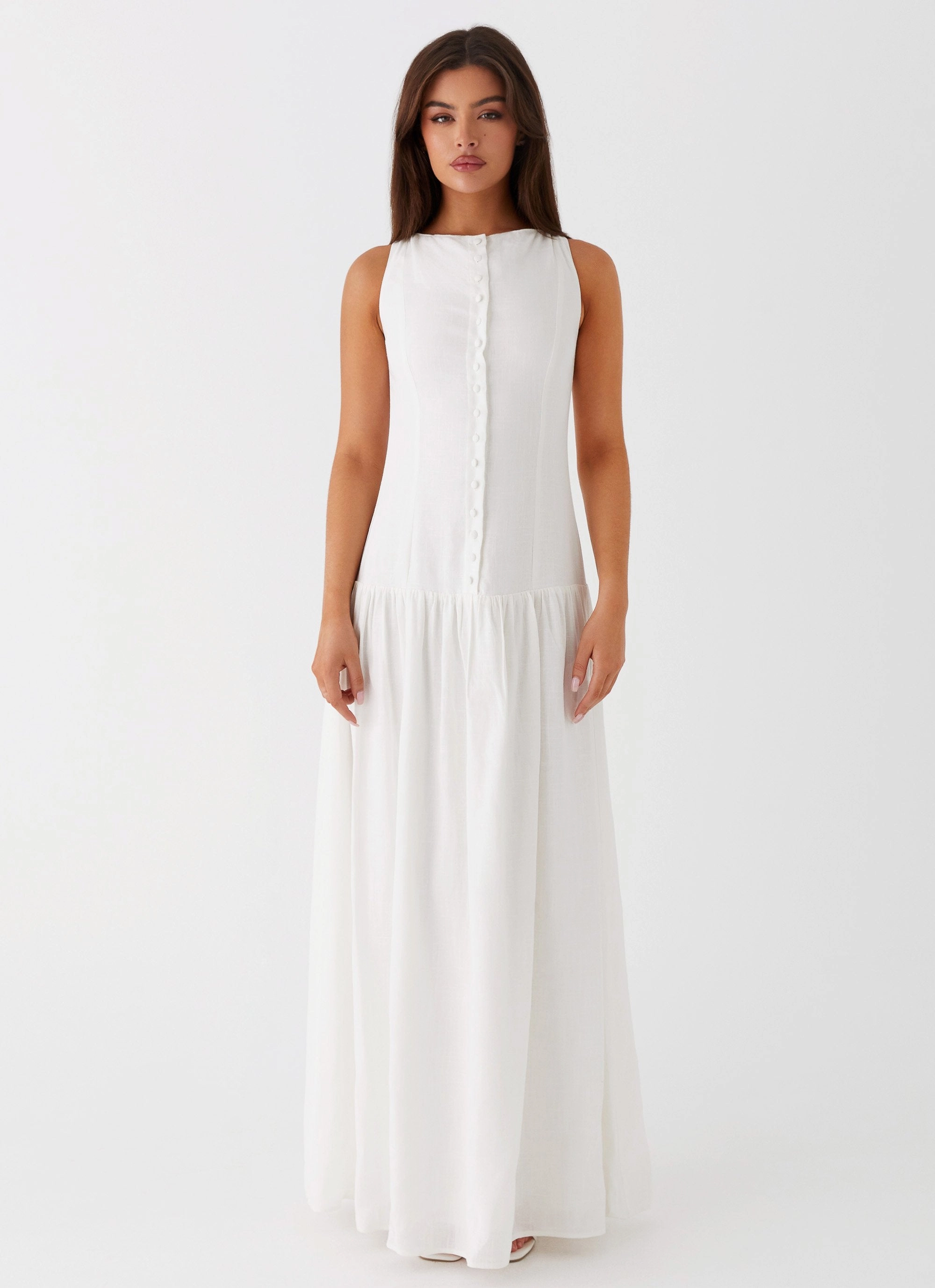 Meggie Linen Maxi Dress - White Trendy Vibe Cozy Flex