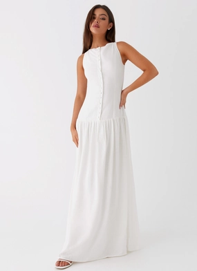 Church Scene Meggie Linen Maxi Dress - White