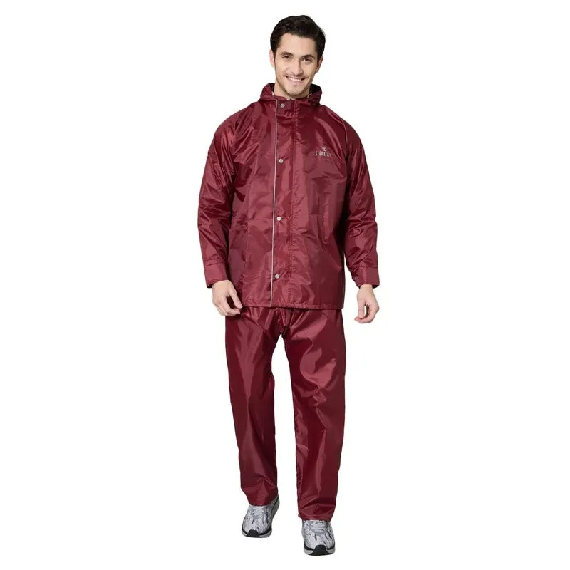 Men Rainwear - Waterproof Reversible Rain Coat with Pants | XXL | Maroon