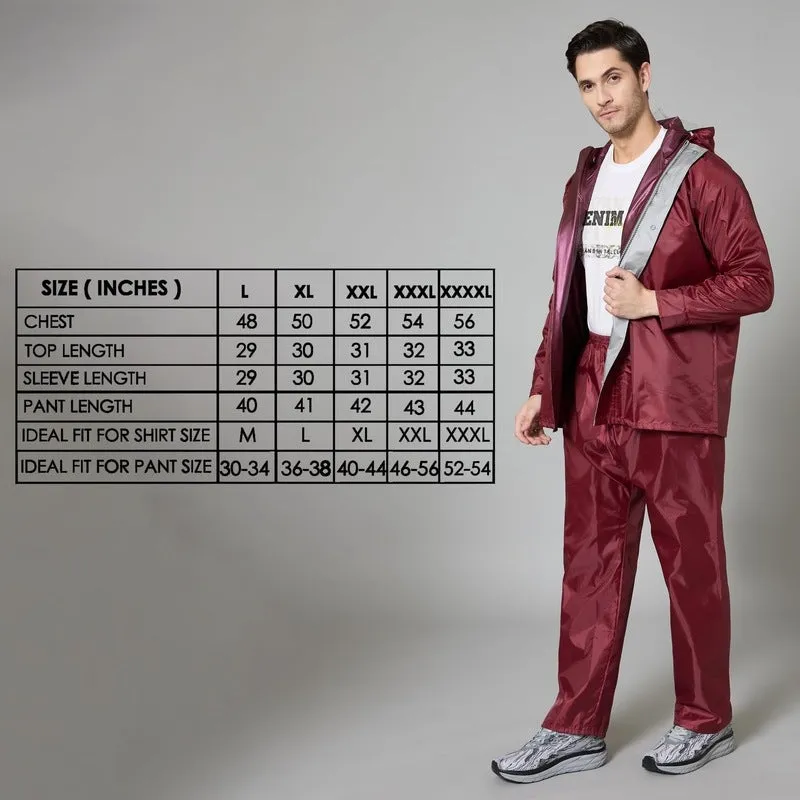 Men Rainwear - Waterproof Reversible Rain Coat with Pants | XXL | Maroon