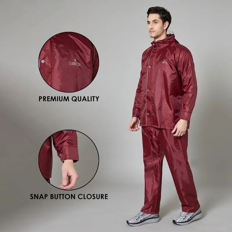 Men Rainwear - Waterproof Reversible Rain Coat with Pants | XXL | Maroon