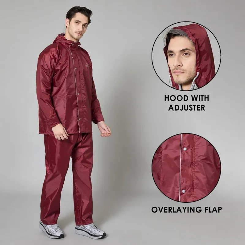 Men Rainwear - Waterproof Reversible Rain Coat with Pants | XXL | Maroon
