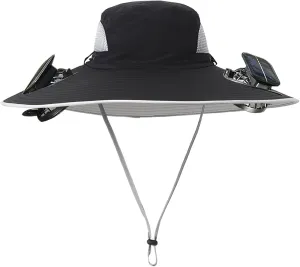 Men Women Wide Brim Sun Hats with 2 Solar Fan Waterproof Breathable Bucket Hat Outdoor Fishing Hat for Hiking Camping