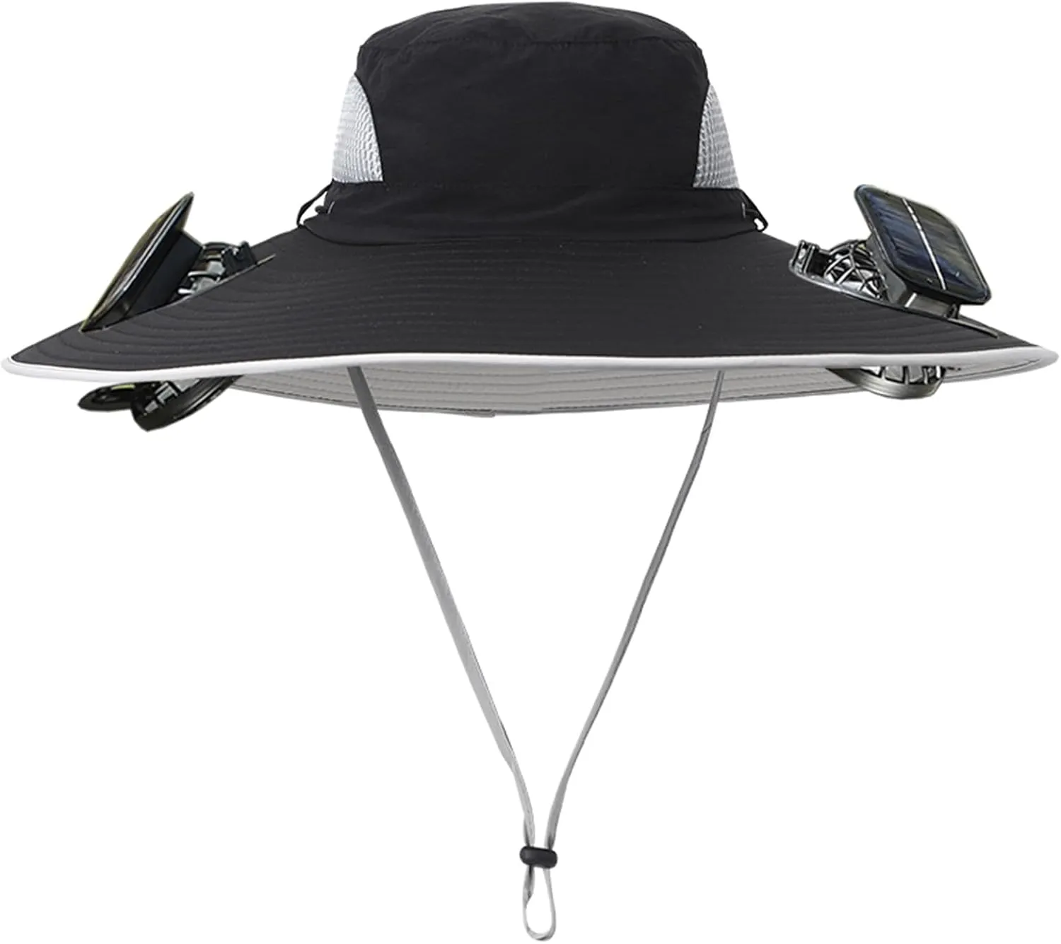 Men Women Wide Brim Sun Hats with 2 Solar Fan Waterproof Breathable Bucket Hat Outdoor Fishing Hat for Hiking Camping