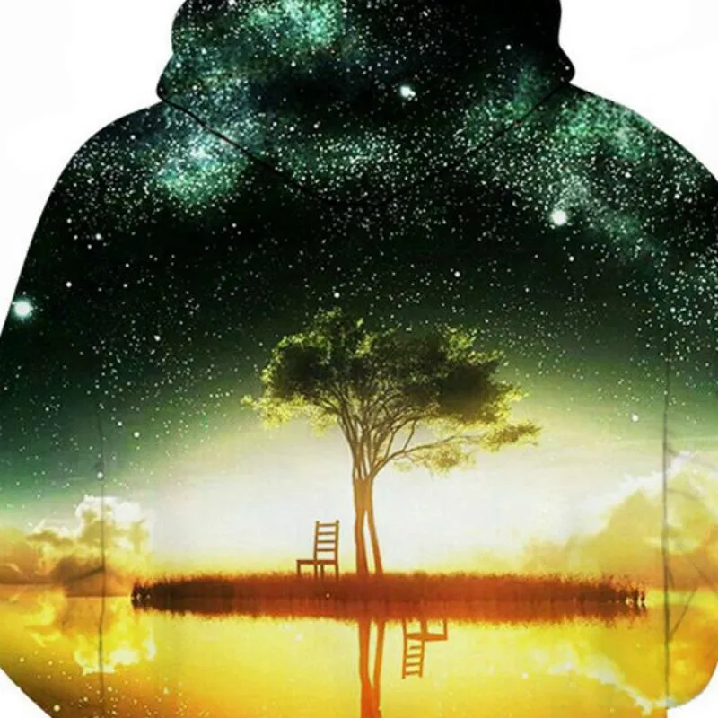 Men's Autumn/Winter Hooded Sweatshirt With Tree Print