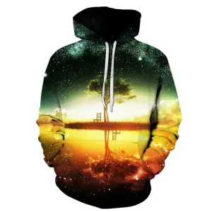 Men's Autumn/Winter Hooded Sweatshirt With Tree Print