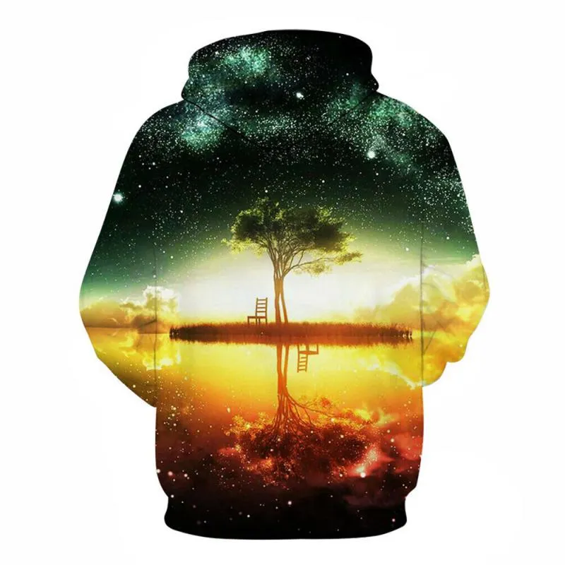 Men's Autumn/Winter Hooded Sweatshirt With Tree Print