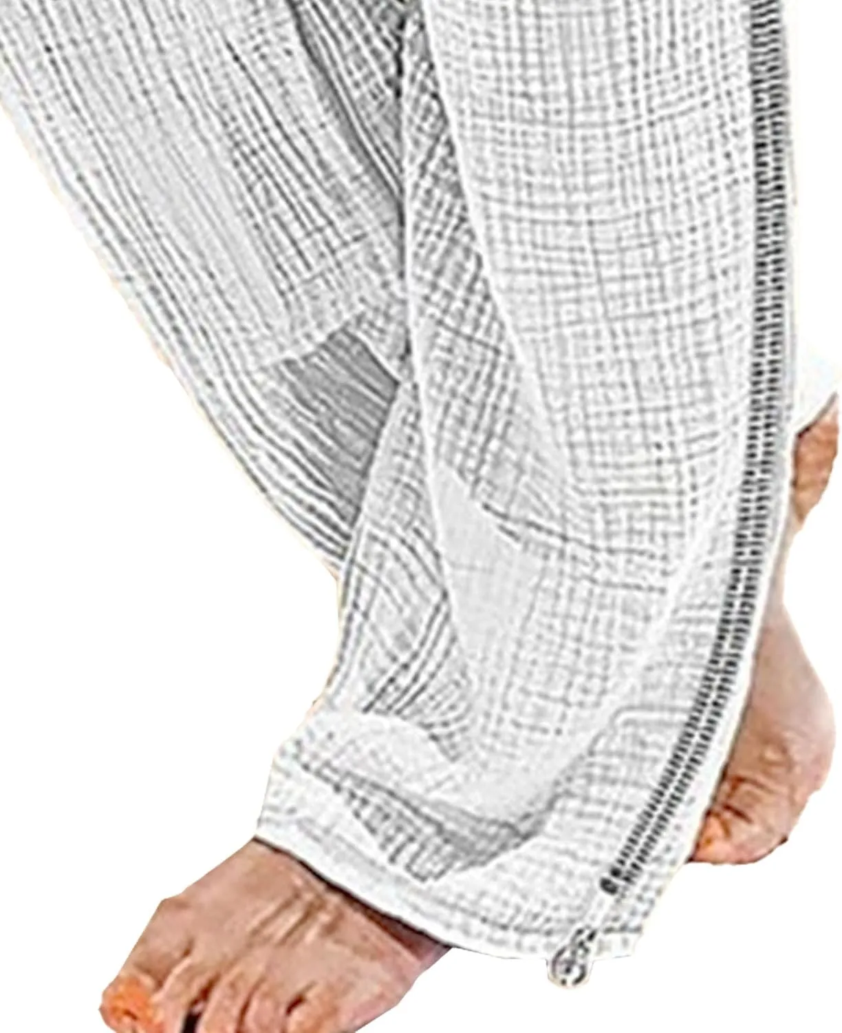 Men's Baggy Casual Elastic Waist Chino Pants Cotton Linen Solid Outdoor Pants Straight Leg Comfort Beach Trousers