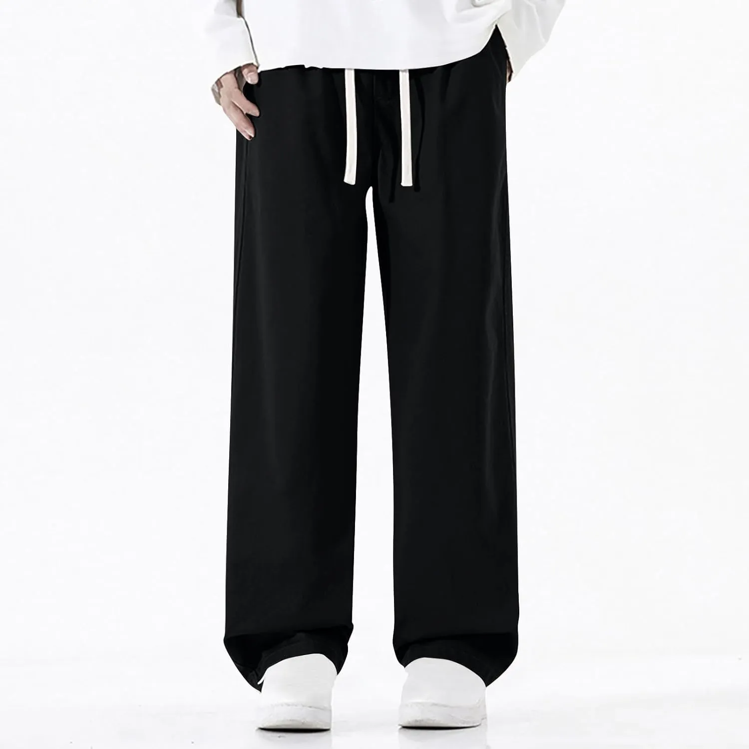 Men's Baggy Wide Leg Pants Elastic Waist Drawstring Straight Relaxed Trousers Lightweight Casual Hiking Outdoor Pants