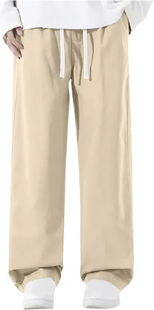 Men's Baggy Wide Leg Pants Elastic Waist Drawstring Straight Relaxed Trousers Lightweight Casual Hiking Outdoor Pants