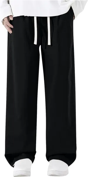 Men's Baggy Wide Leg Pants Elastic Waist Drawstring Straight Relaxed Trousers Lightweight Casual Hiking Outdoor Pants