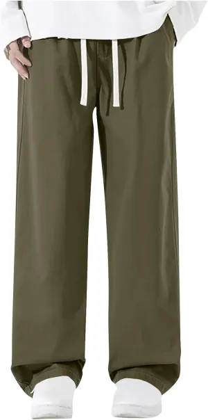 Men's Baggy Wide Leg Pants Elastic Waist Drawstring Straight Relaxed Trousers Lightweight Casual Hiking Outdoor Pants