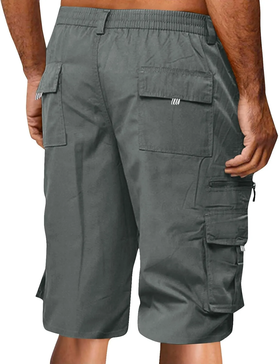 Mens Cargo Shorts Elastic Waist Wide Leg with Multi-Pocket Cargo Pants Summer Lightweight Baggy Hiking Outdoor Pants