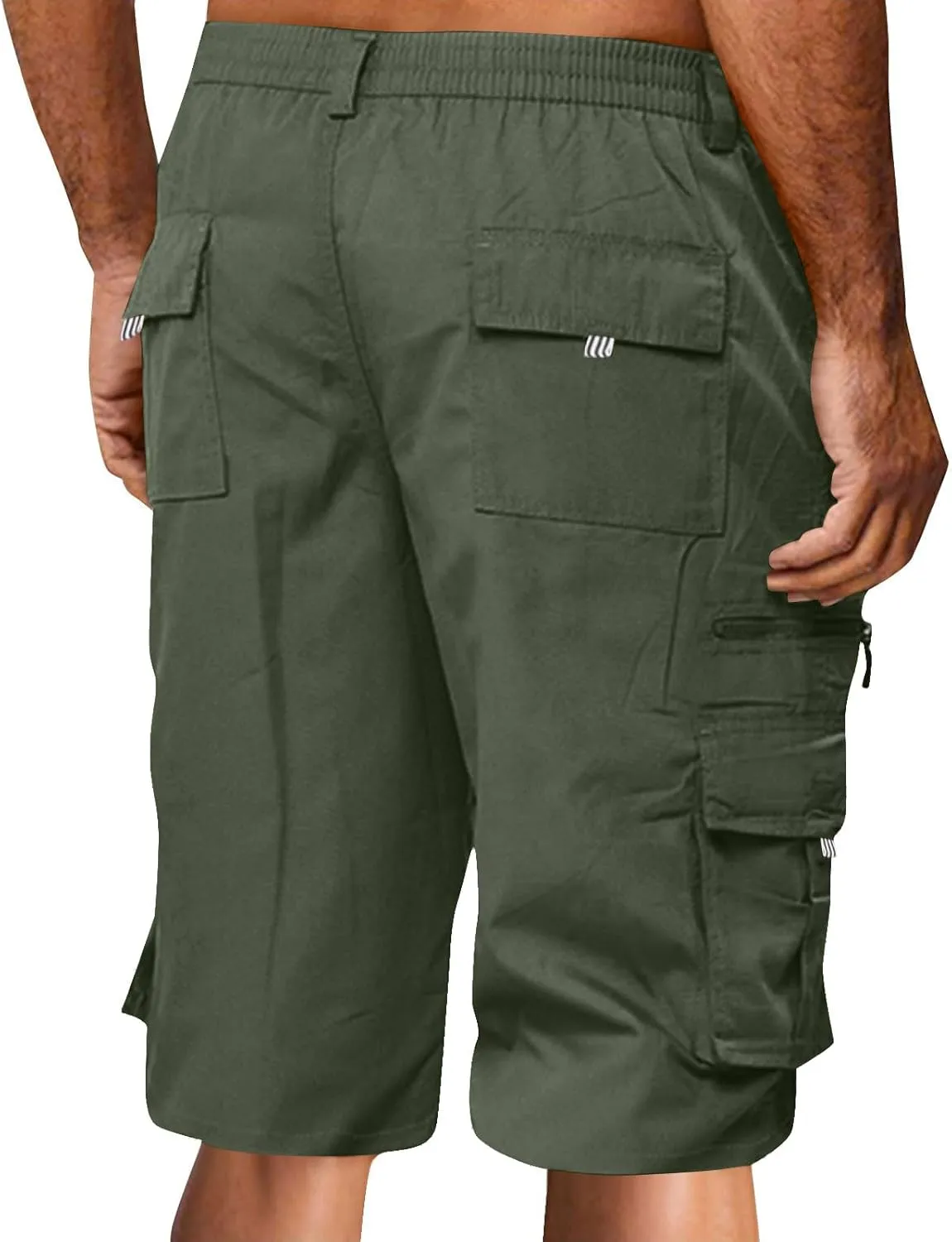 Mens Cargo Shorts Elastic Waist Wide Leg with Multi-Pocket Cargo Pants Summer Lightweight Baggy Hiking Outdoor Pants