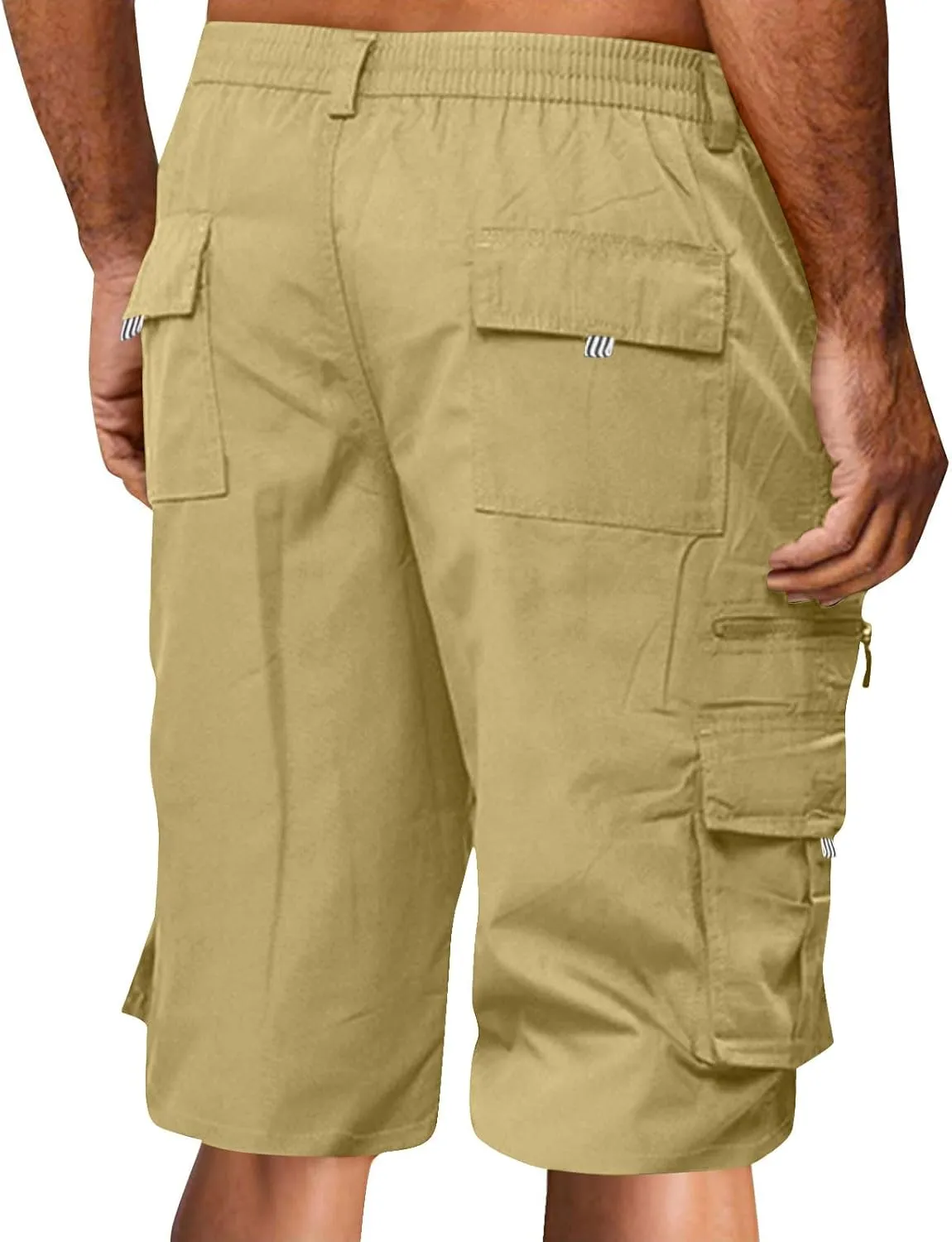Mens Cargo Shorts Elastic Waist Wide Leg with Multi-Pocket Cargo Pants Summer Lightweight Baggy Hiking Outdoor Pants