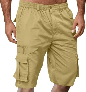 Mens Cargo Shorts Elastic Waist Wide Leg with Multi-Pocket Cargo Pants Summer Lightweight Baggy Hiking Outdoor Pants