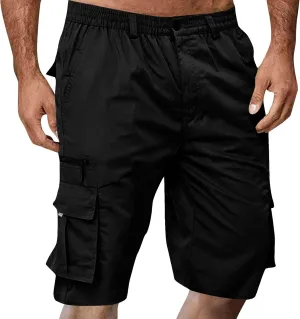 Mens Cargo Shorts Elastic Waist Wide Leg with Multi-Pocket Cargo Pants Summer Lightweight Baggy Hiking Outdoor Pants