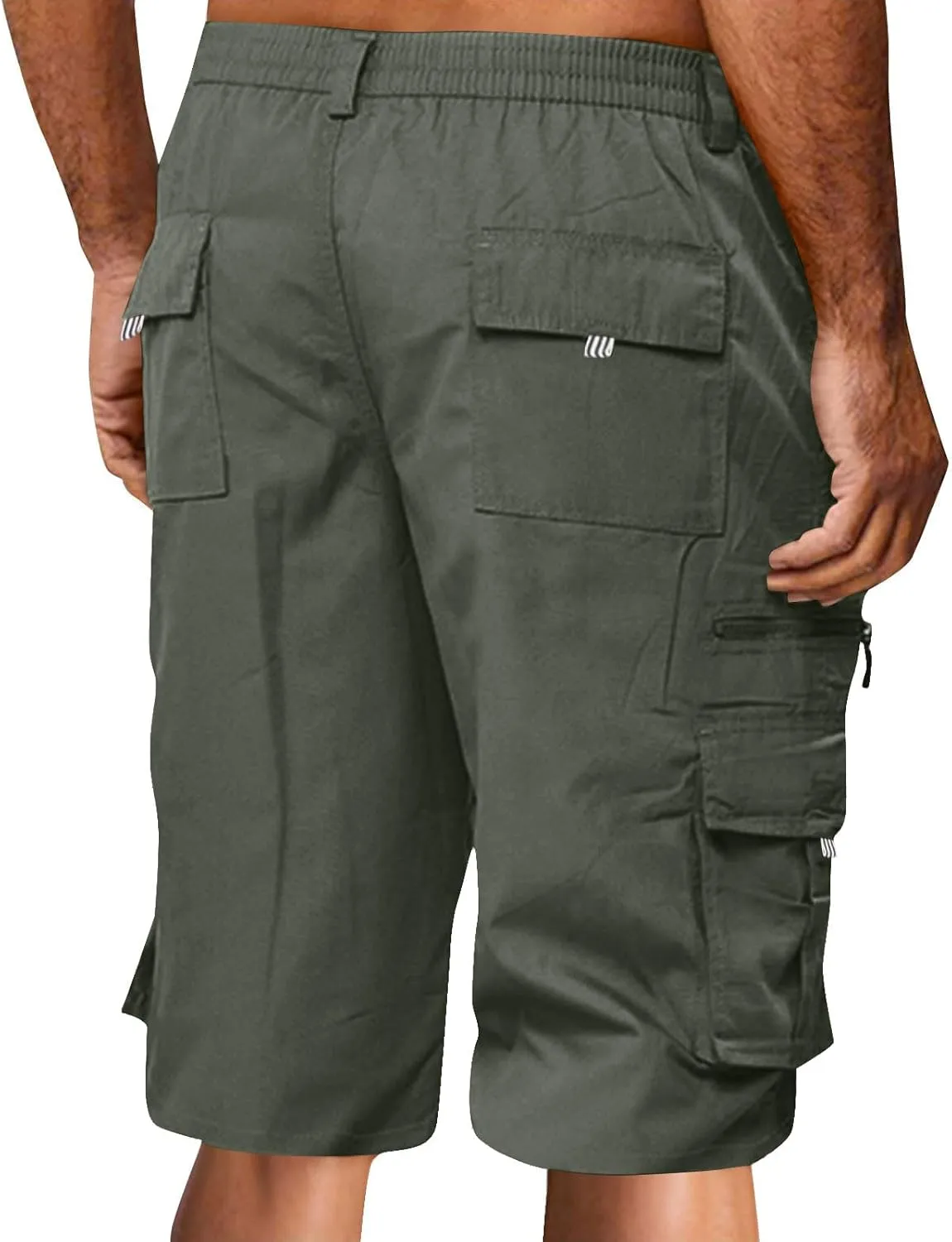 Mens Cargo Shorts Elastic Waist Wide Leg with Multi-Pocket Cargo Pants Summer Lightweight Baggy Hiking Outdoor Pants