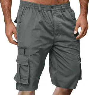Mens Cargo Shorts Elastic Waist Wide Leg with Multi-Pocket Cargo Pants Summer Lightweight Baggy Hiking Outdoor Pants
