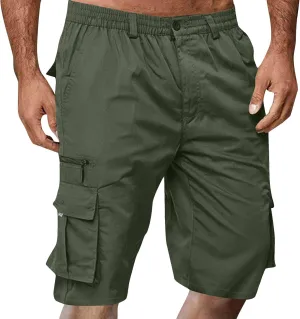 Mens Cargo Shorts Elastic Waist Wide Leg with Multi-Pocket Cargo Pants Summer Lightweight Baggy Hiking Outdoor Pants