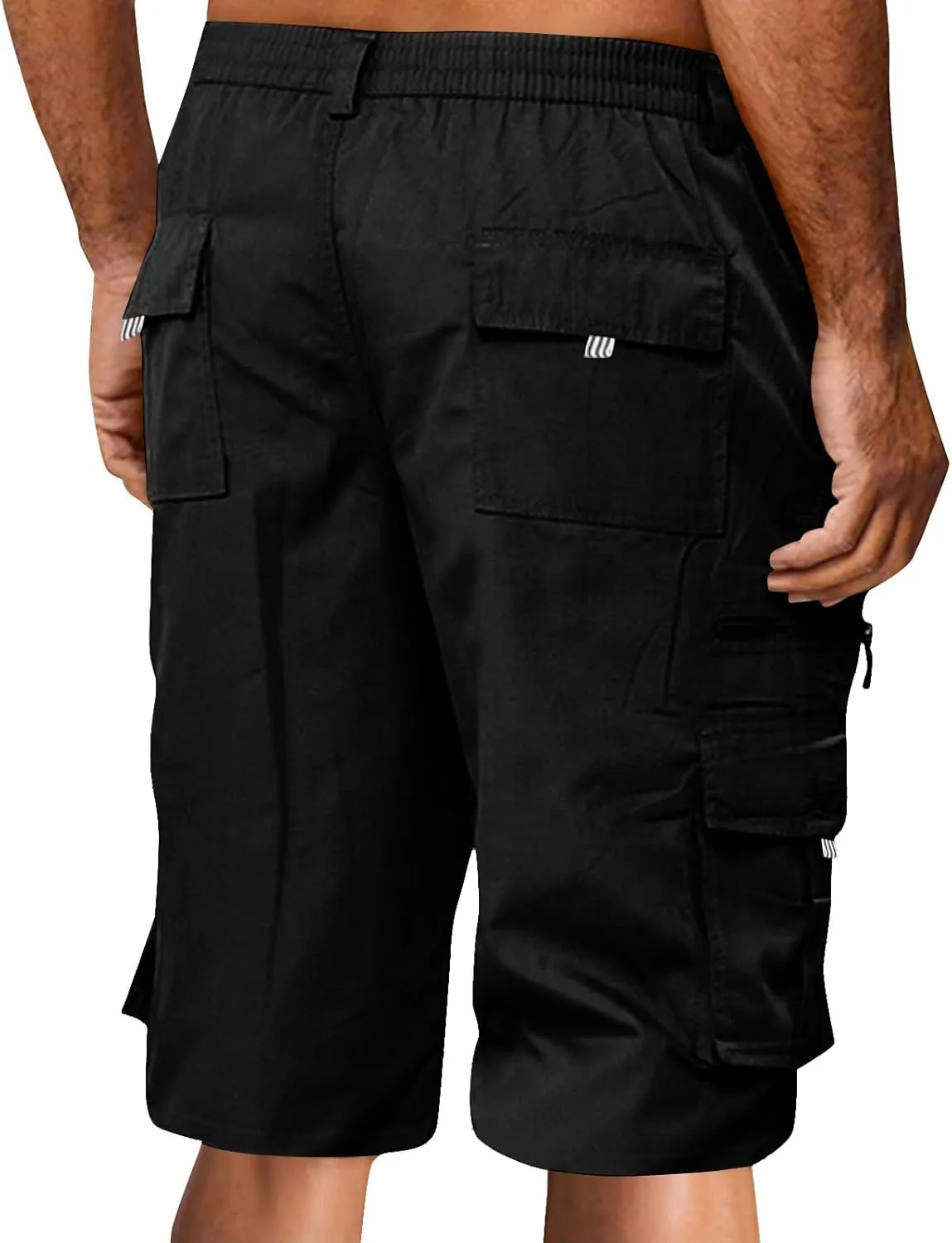 Mens Cargo Shorts Elastic Waist Wide Leg with Multi-Pocket Cargo Pants Summer Lightweight Baggy Hiking Outdoor Pants