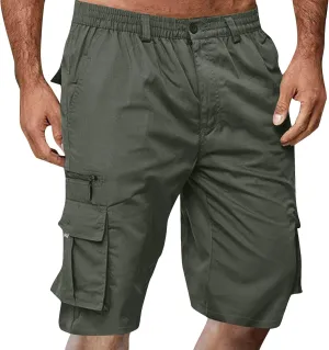 Mens Cargo Shorts Elastic Waist Wide Leg with Multi-Pocket Cargo Pants Summer Lightweight Baggy Hiking Outdoor Pants