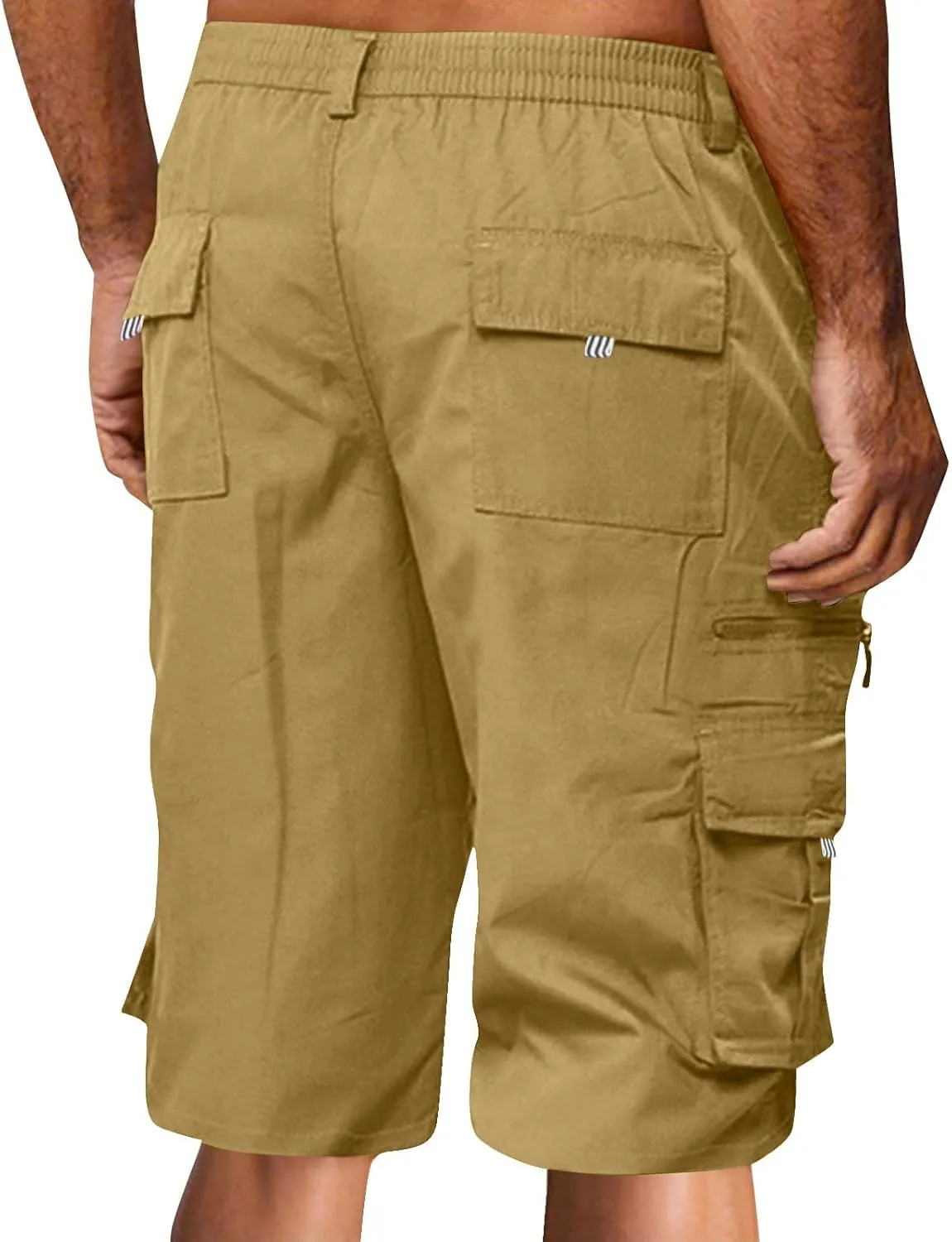 Mens Cargo Shorts Elastic Waist Wide Leg with Multi-Pocket Cargo Pants Summer Lightweight Baggy Hiking Outdoor Pants
