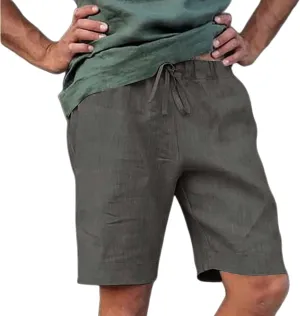 Mens Casual Linen Shorts Cotton Drawstring Stretch Summer Beach Shorts Relaxed Fit Outdoor Pants Lounge Shorts