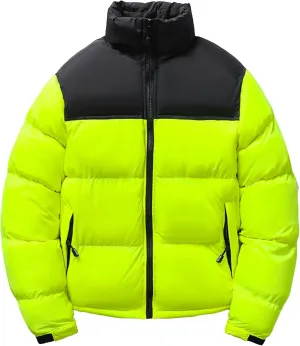 Men's Color Block Short Down Coats Stand Collar Warm Thicken Puffer Jacket Vintage Thermal Cropped Padded Jacket