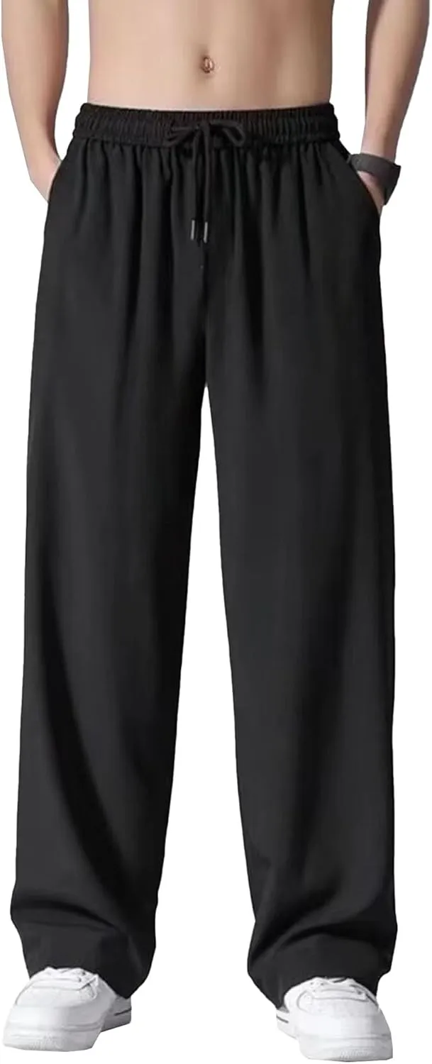 Men's Comfort Breathable Straight Leg Pants Lightweight Sweatpants Outdoor Pants Elastic Waist Spring Fall Trousers