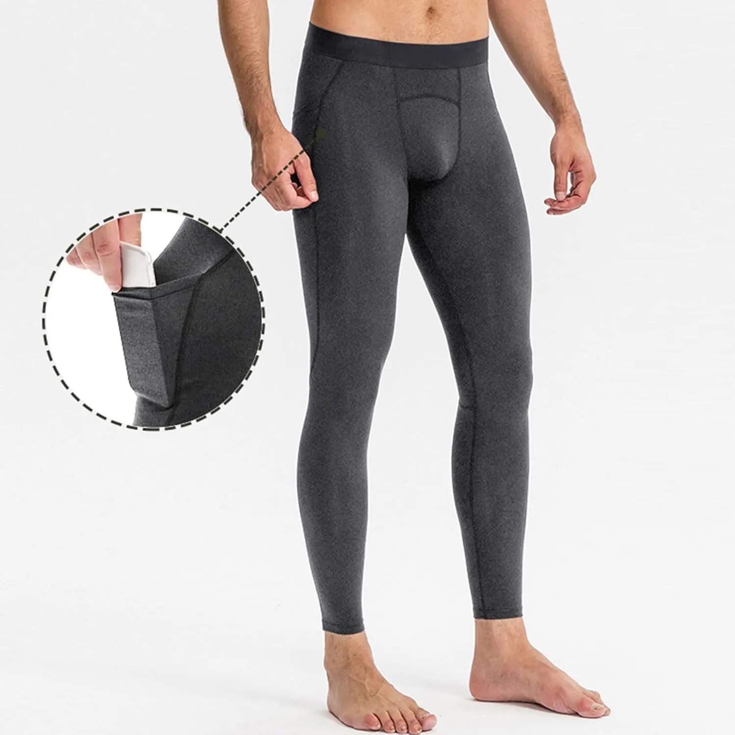 Men's Compression Pants, Performance Athletic Sports Leggings Baselayer Workout Tights for Running Yoga with Pockets