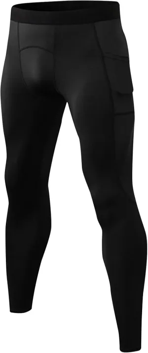 Men's Compression Pants, Performance Athletic Sports Leggings Baselayer Workout Tights for Running Yoga with Pockets