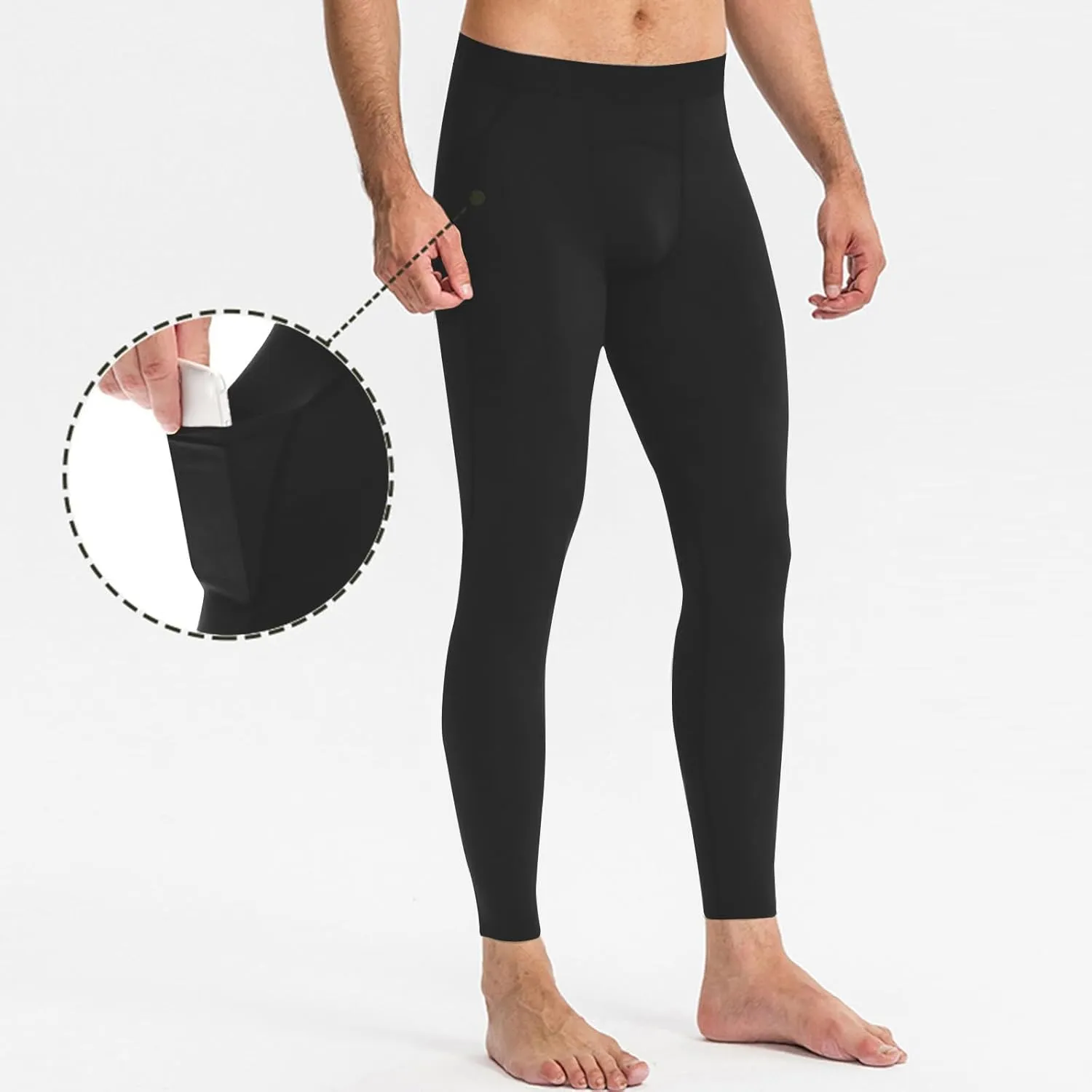 Men's Compression Pants, Performance Athletic Sports Leggings Baselayer Workout Tights for Running Yoga with Pockets